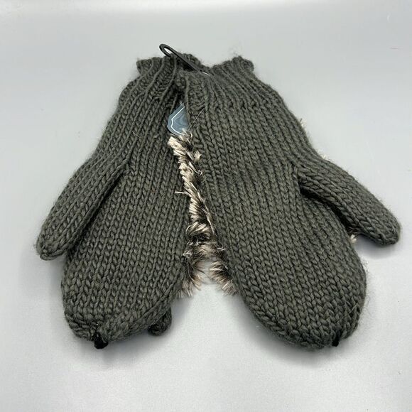 Hedgehog Gloves Hunter Green Double Layer Winter Warm Faux Fur Knit Mittens - Picture 3 of 3